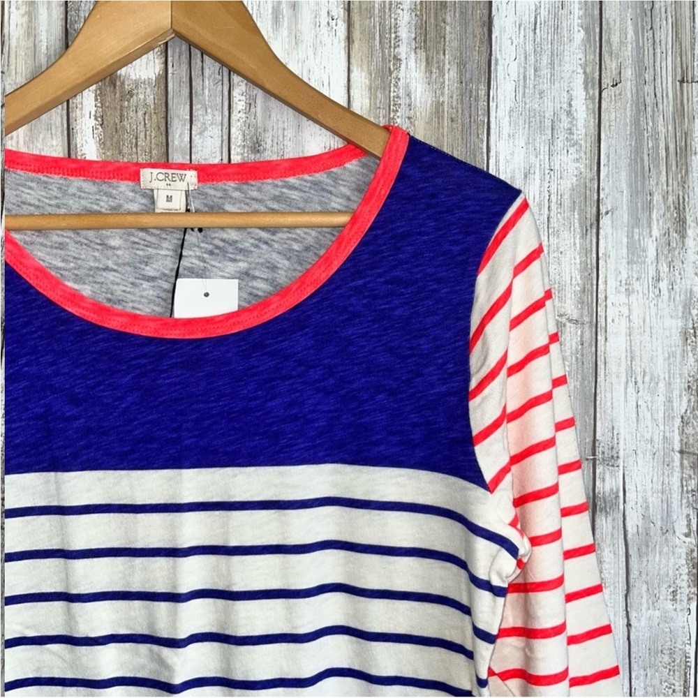NWT J. Crew Blue, Coral Stripe Knit Long Sleeve Women’s Medium - Picture 3 of 4